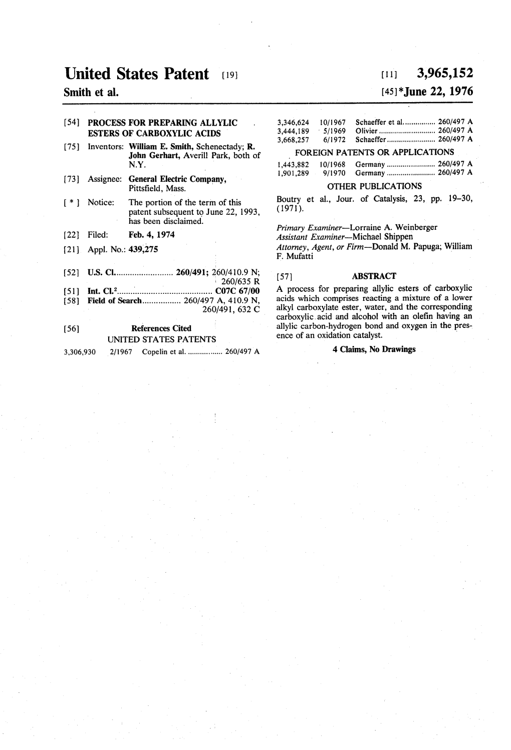 United States Patent 19 11, 3,965,152 Smith Et Al