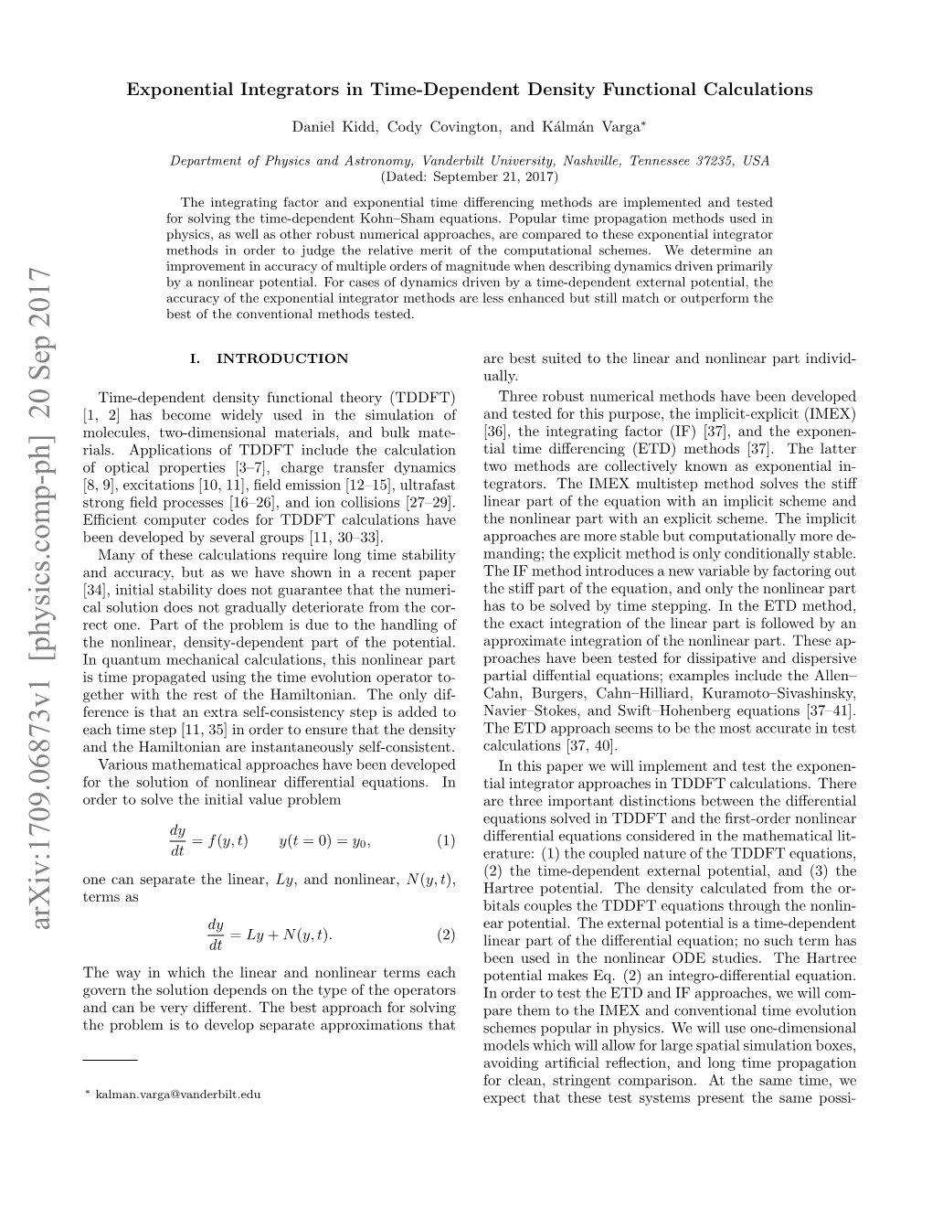 Arxiv:1709.06873V1 [Physics.Comp-Ph] 20 Sep 2017 Dy Ear Potential