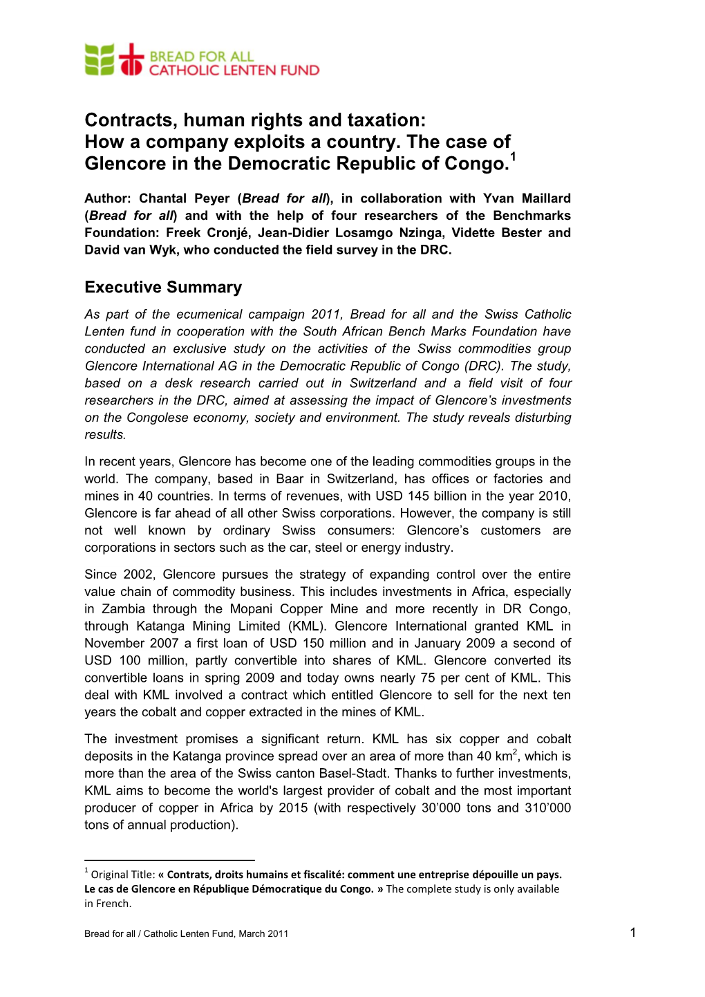 How a Company Exploits a Country. the Case of Glencore in the Democratic Republic of Congo.1