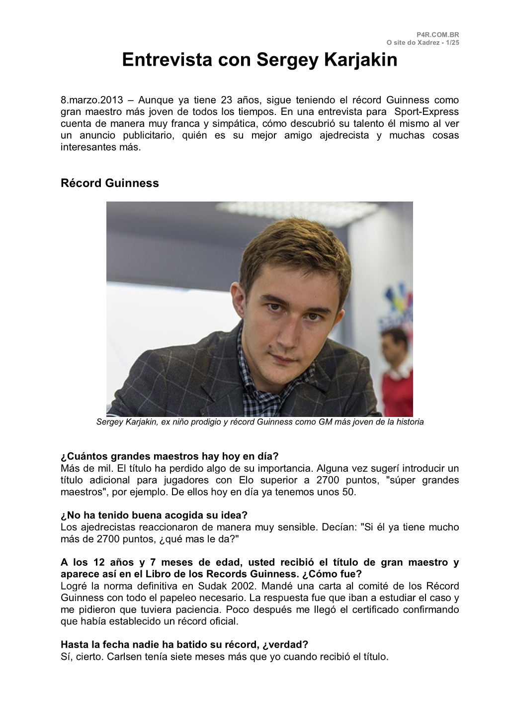 Entrevista Con Sergey Karjakin