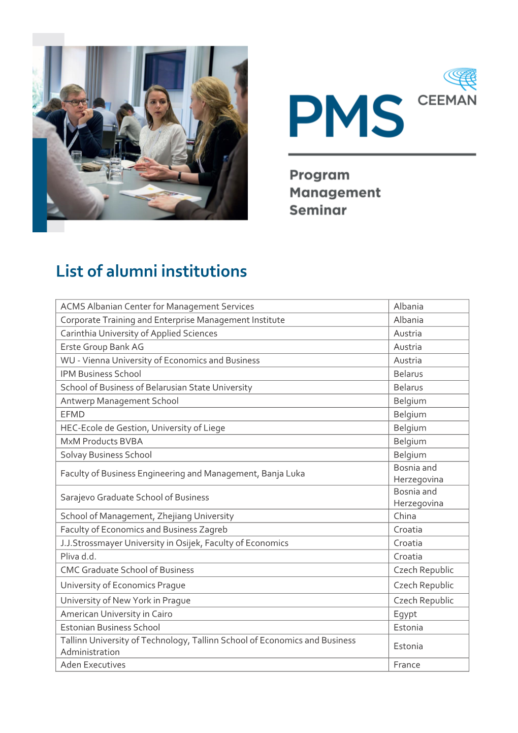 List of Alumni Institutions
