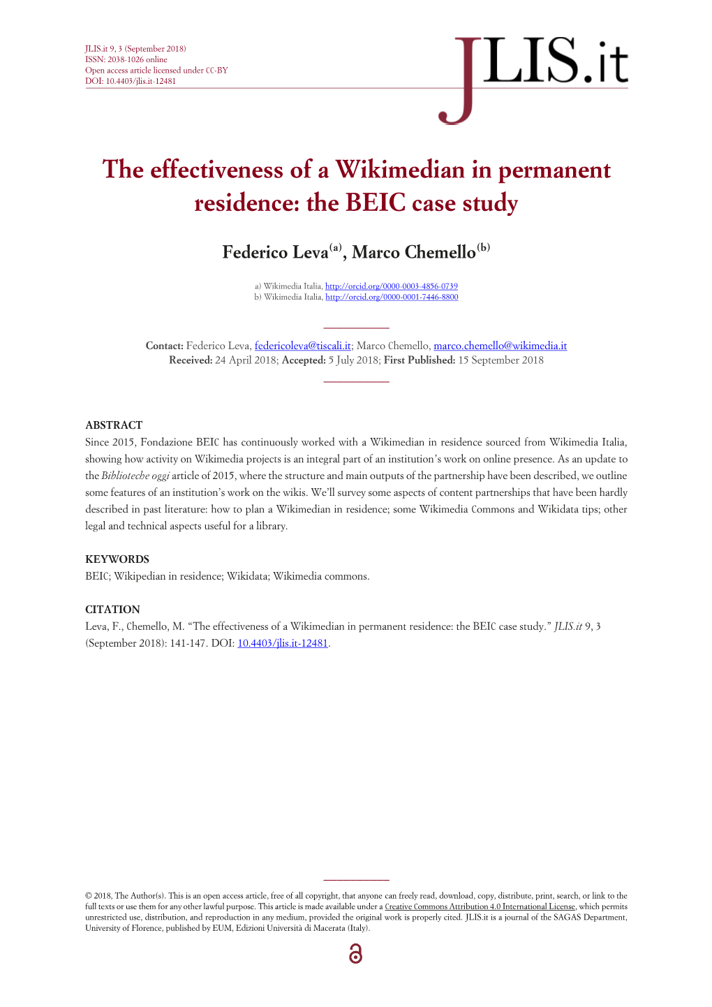 The Effectiveness of a Wikimedian in Permanent Residence: the BEIC Case Study