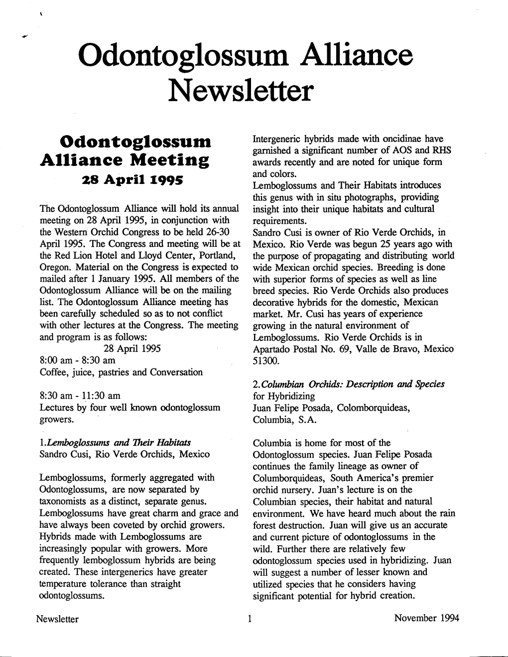 November 1994 Newsletter