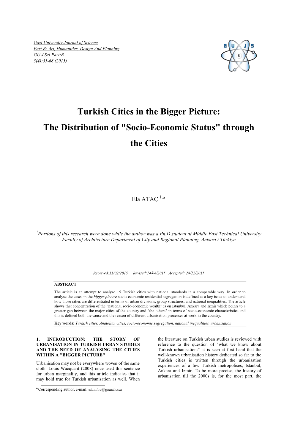 Turkish Cities in the Bigger Picture: the Distribution of 