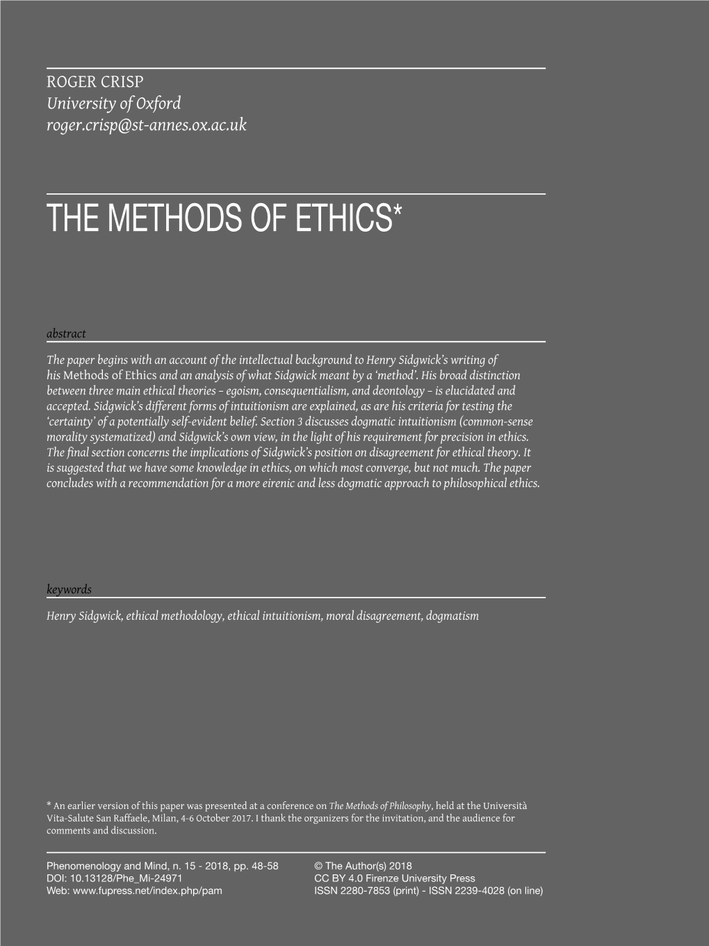 The Methods of Ethics*