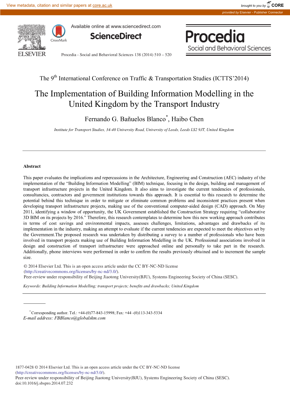 The Implementation of Building Information Modelling in the United Kingdom by the Transport Industry