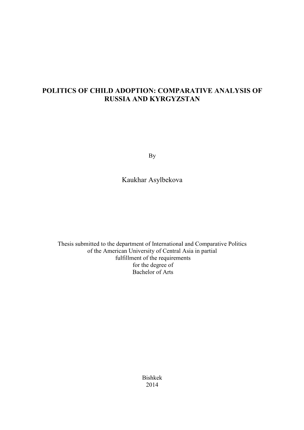 Politics of Child Adoption: Comparative Analysis of Russia and Kyrgyzstan