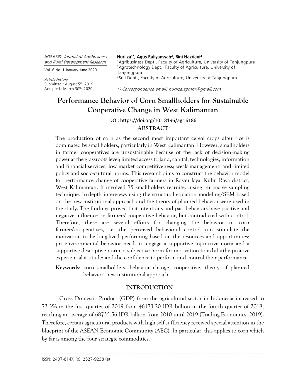 Performance Behavior of Corn Smallholders for Sustainable