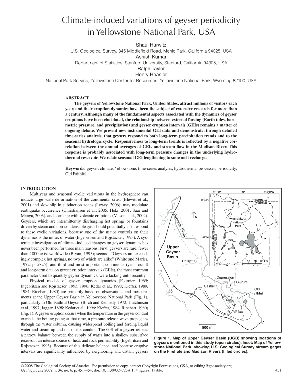 Climate-Induced Variations of Geyser Periodicity in Yellowstone National Park, USA