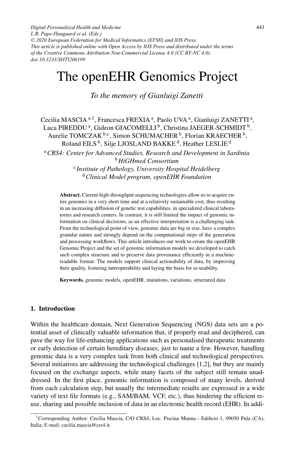 The Openehr Genomics Project