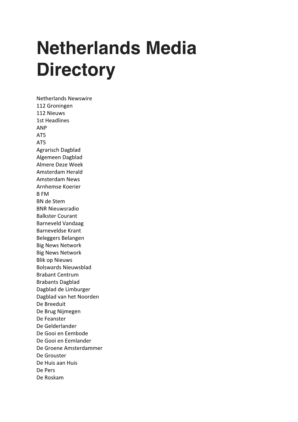 Netherlands Media Directory