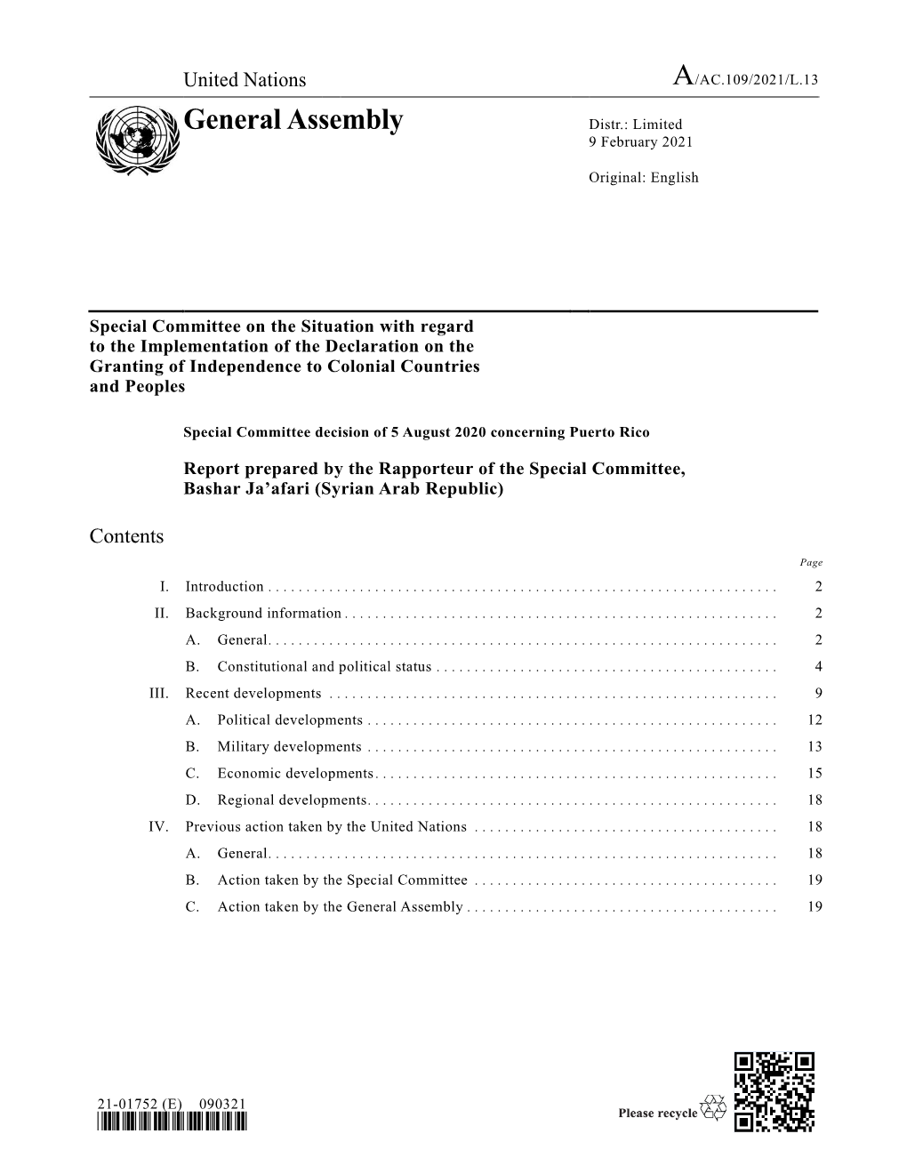 General Assembly Distr.: Limited 9 February 2021