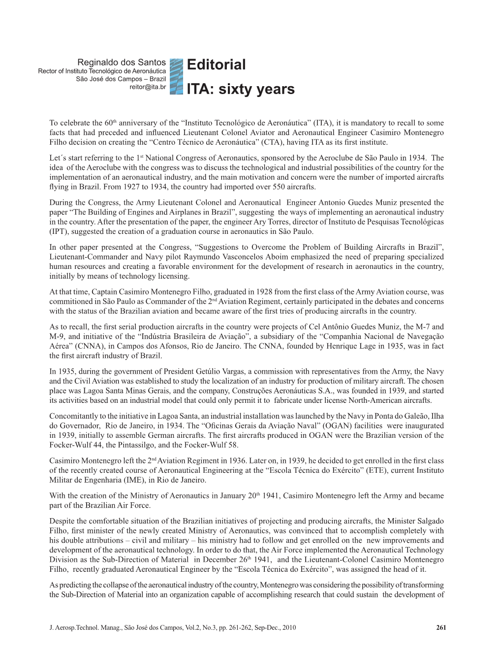 Editorial ITA: Sixty Years