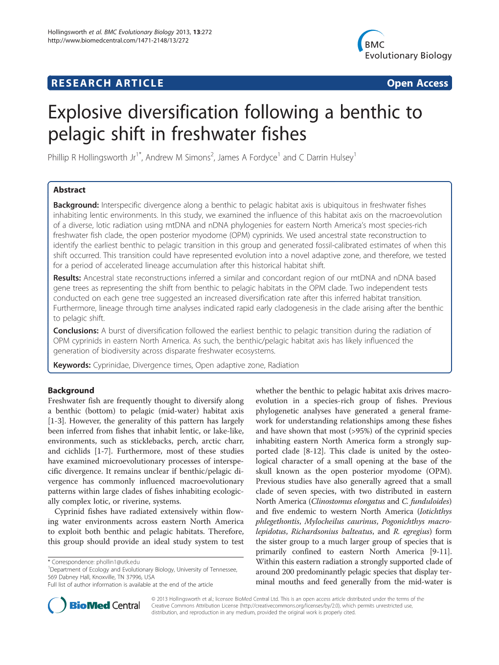 Explosive Diversification Following a Benthic to Pelagic Shift in Freshwater