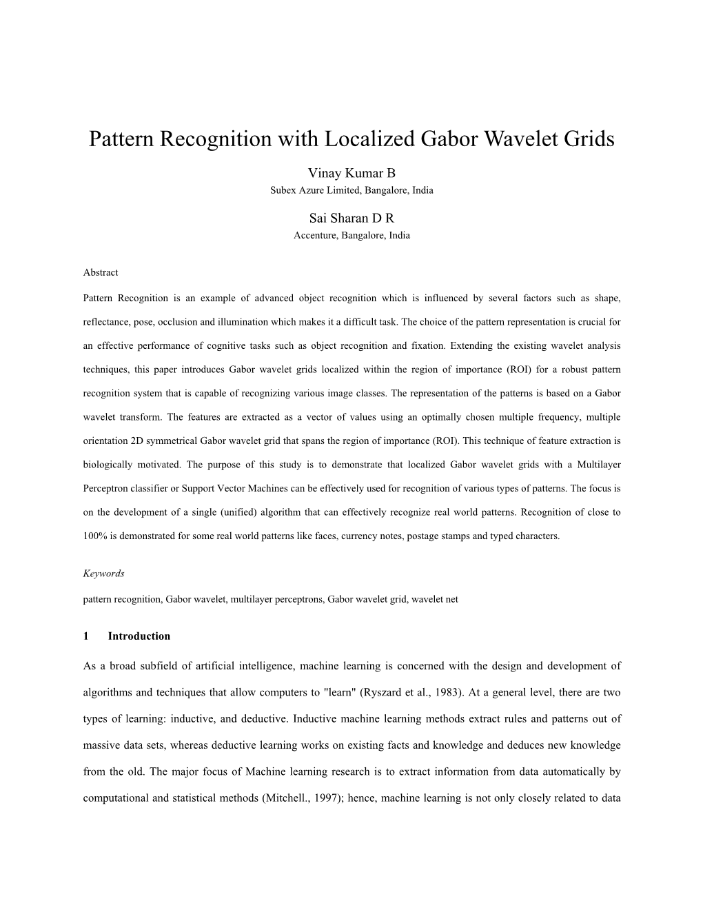 Pattern Recognition with Localized Gabor Wavelet Grids