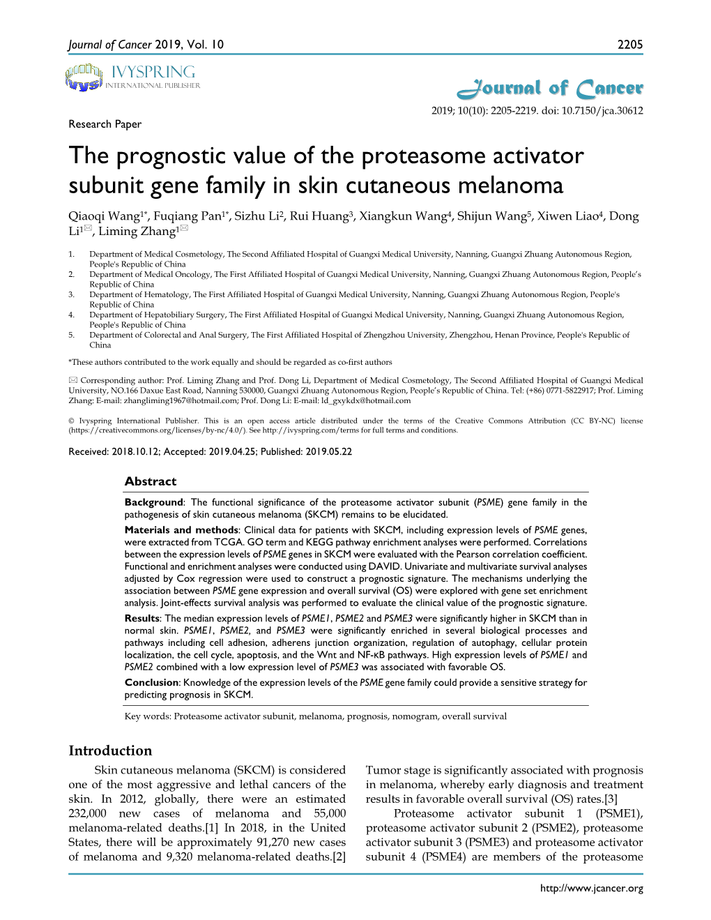 The Prognostic Value of the Proteasome Activator Subunit Gene Family in Skin Cutaneous Melanoma