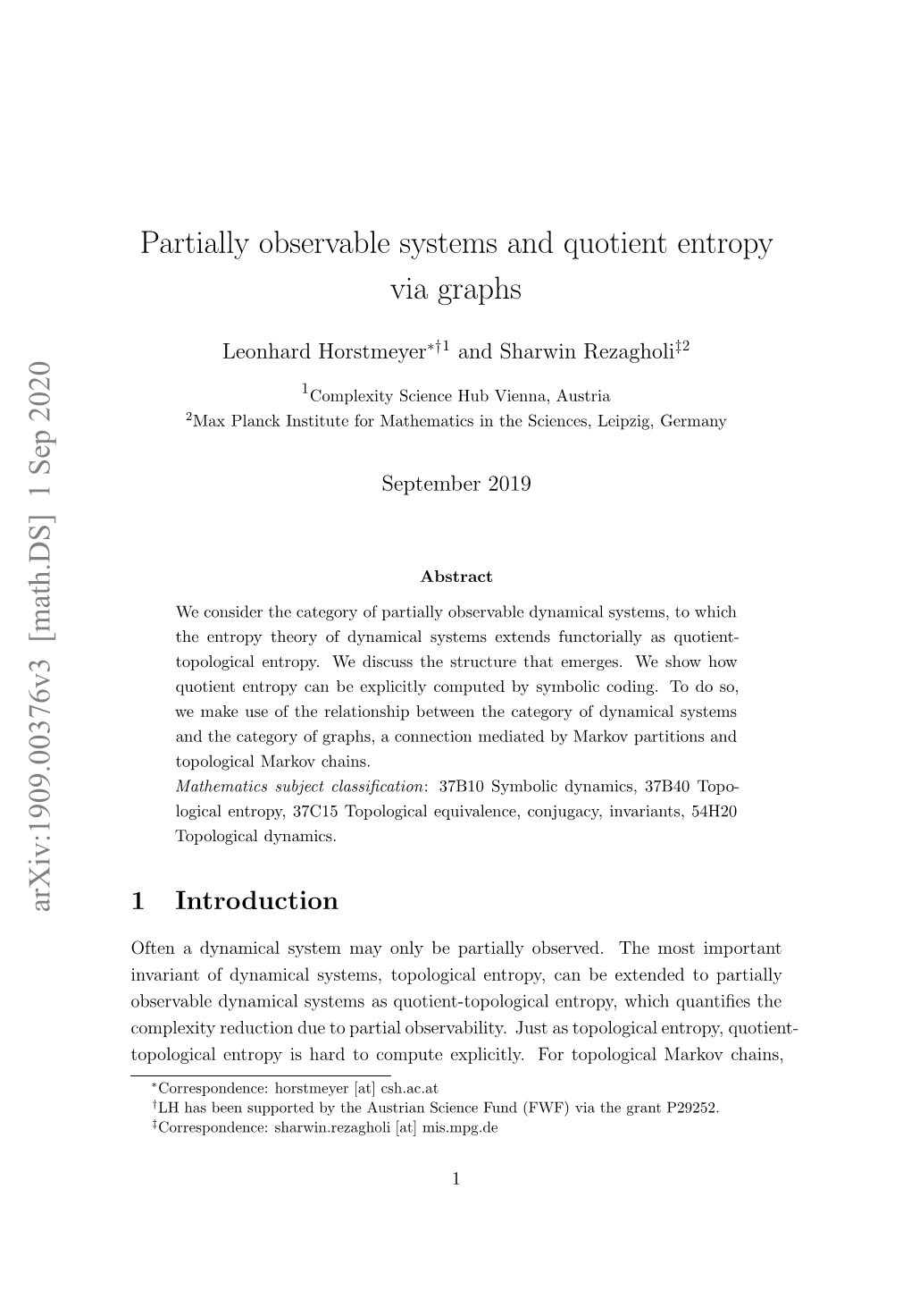 Partially Observable Systems and Quotient Entropy Via Graphs