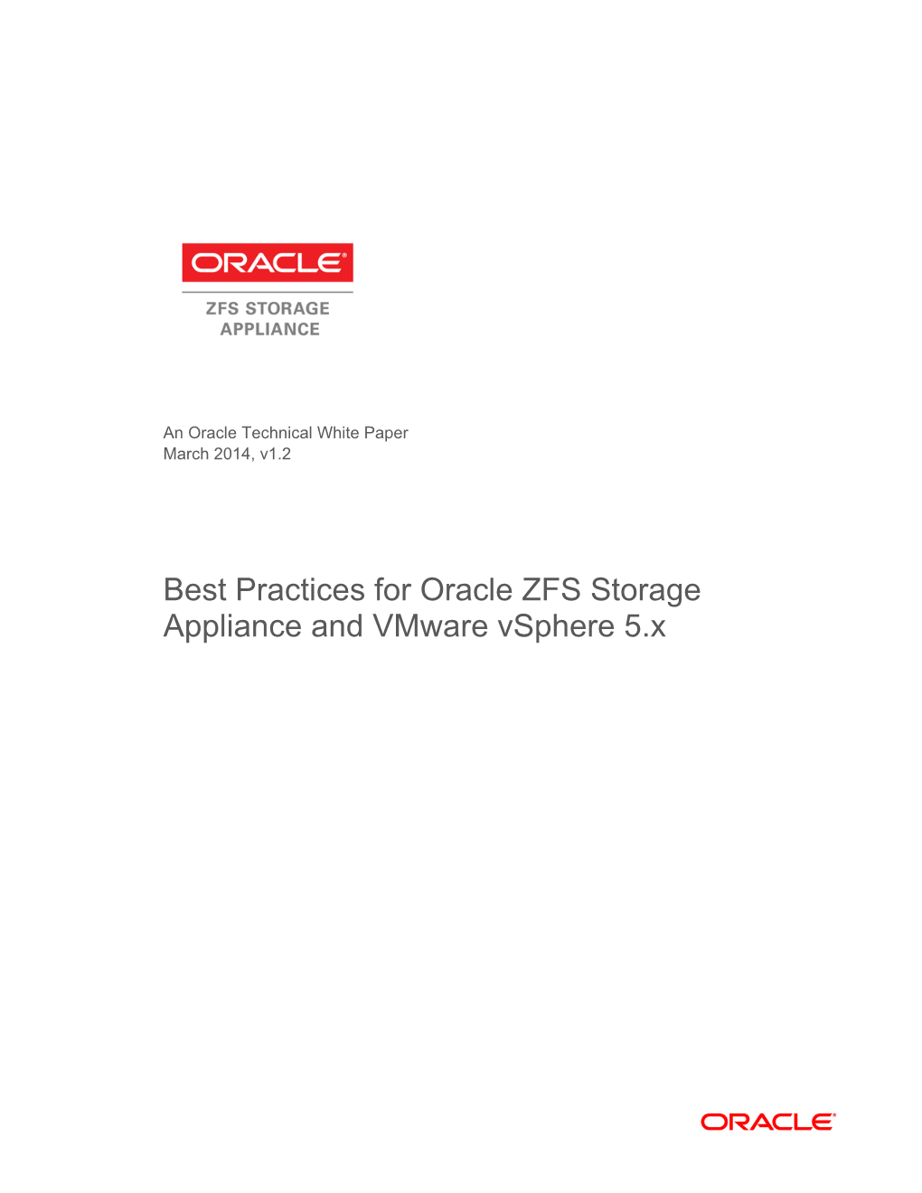 Best Practices for Oracle ZFS Storage Appliance and Vmware Vsphere 5.X