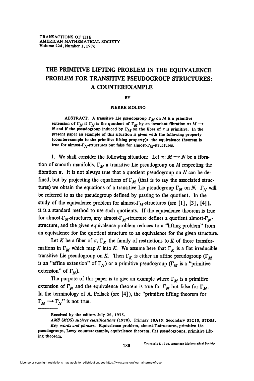 Problem for Transitive Pseudogroup Structures