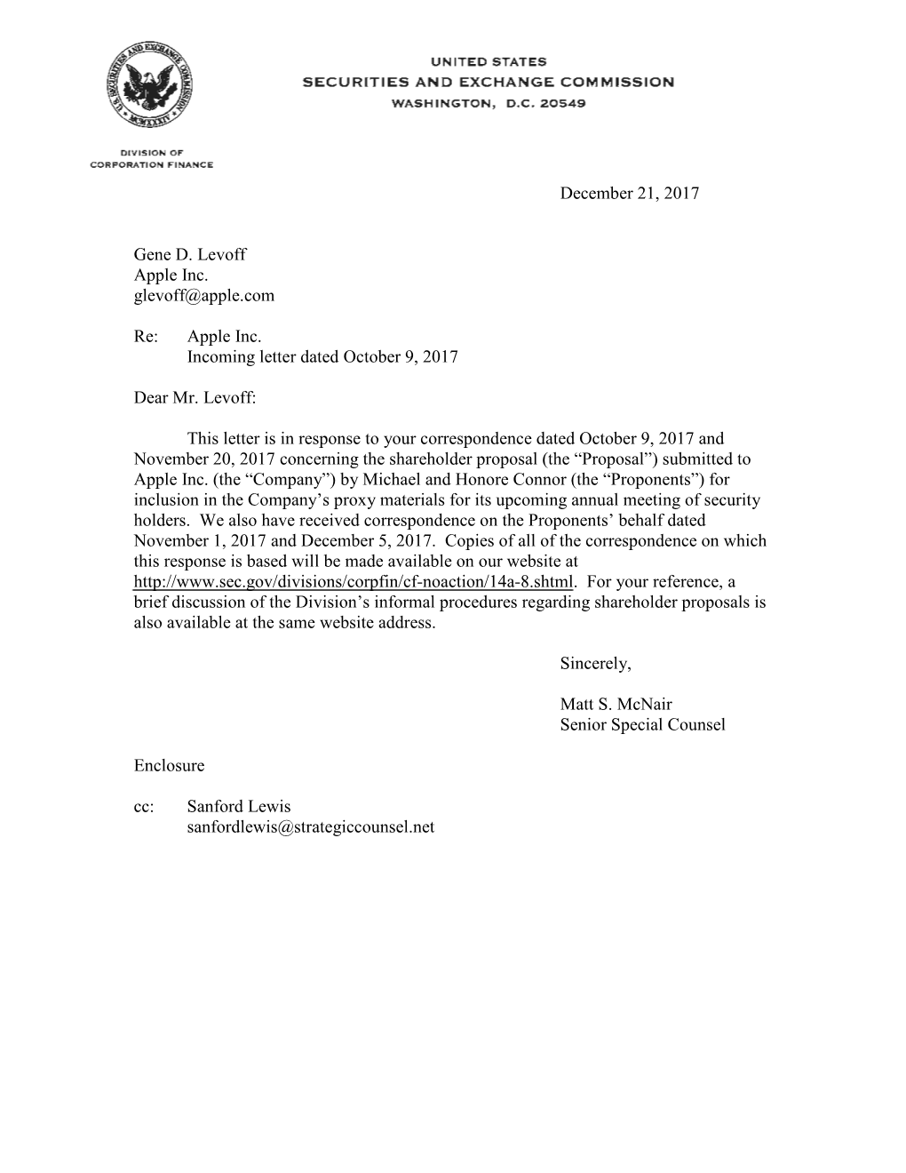 Apple Inc.; Rule 14A-8 No-Action Letter