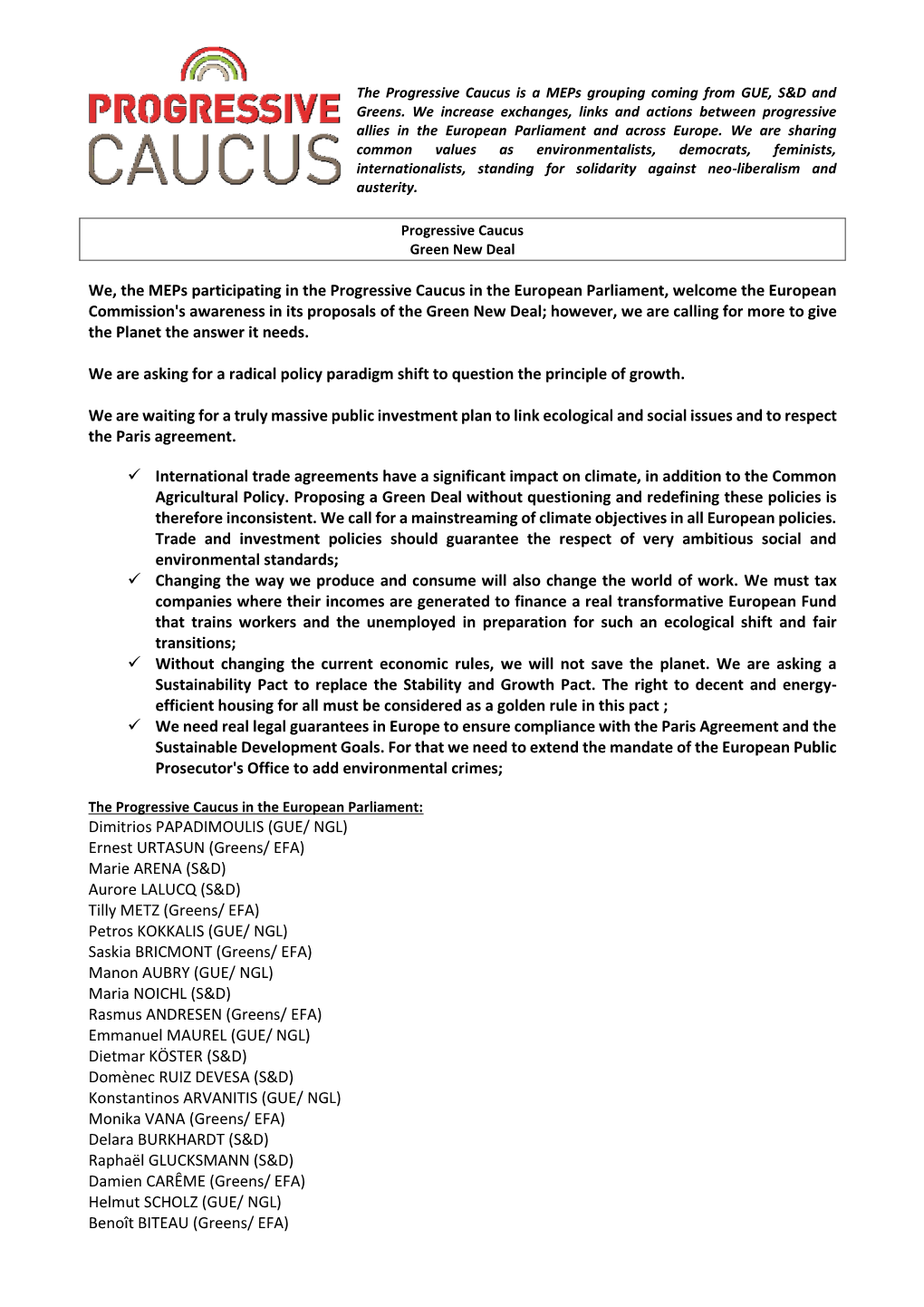 Progressive Caucus Green New Deal