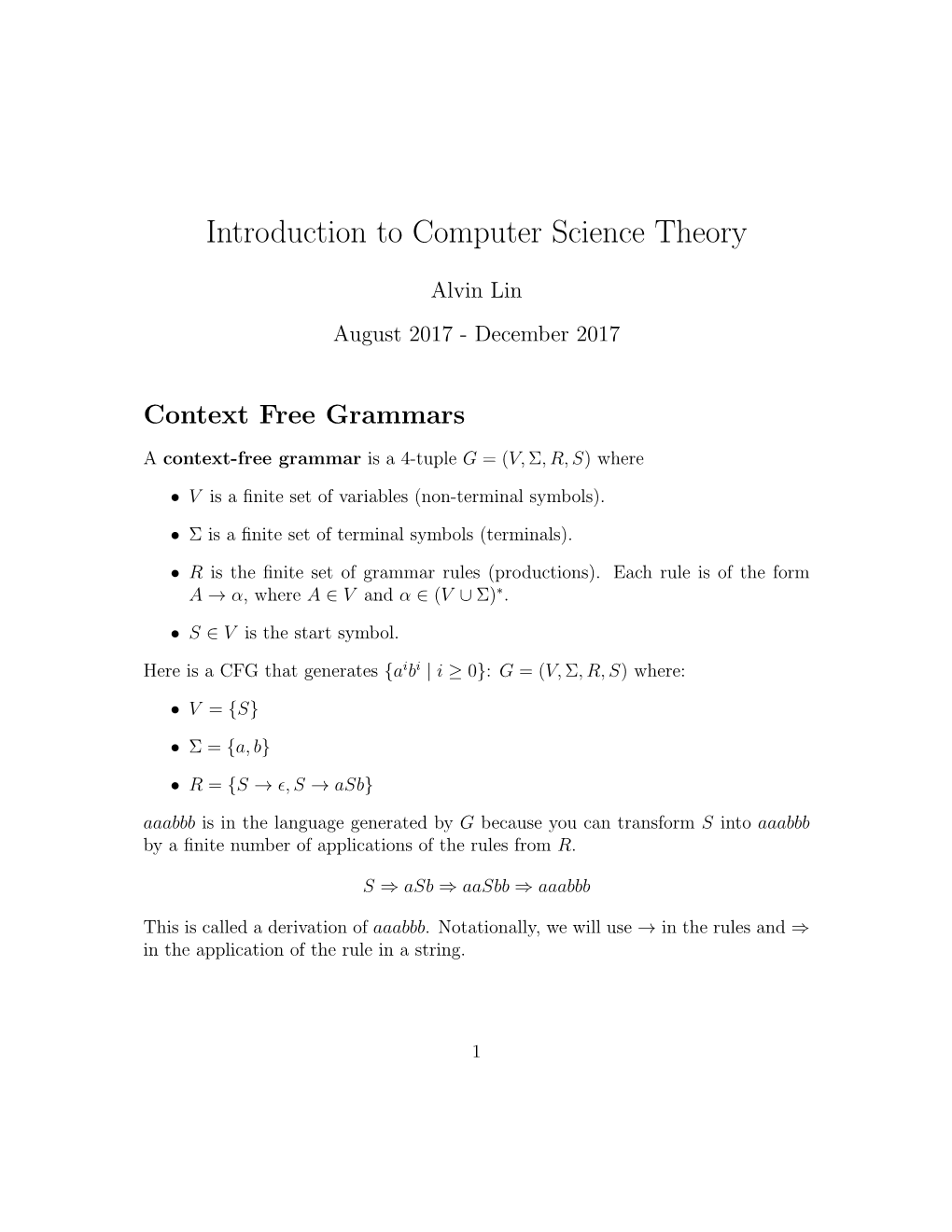 Introduction to Computer Science Theory