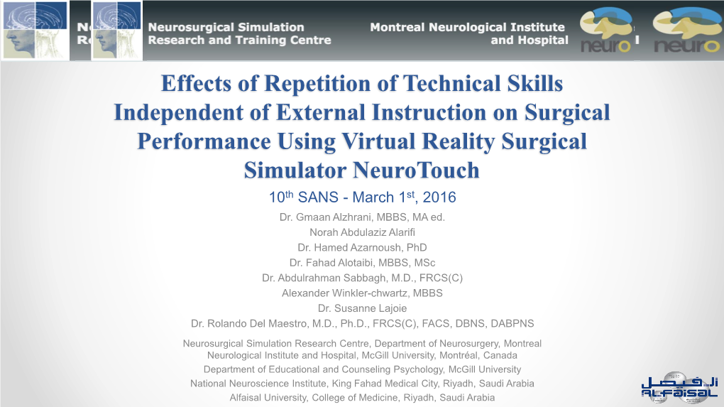 Effects of Repetition of Technical Skills Independent of External Instruction