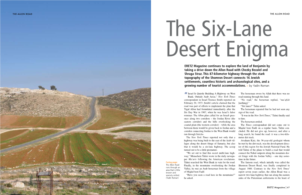 ERETZ Magazine Continues to Explore the Land of Benjamin by Taking a Drive Down the Allon Road with Chezky Bezalel and Shraga Straz