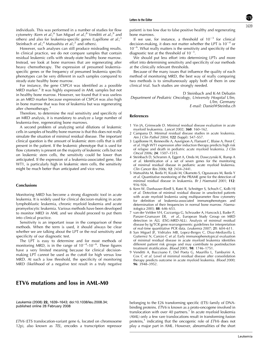 ETV6 Mutations and Loss in AML-M0