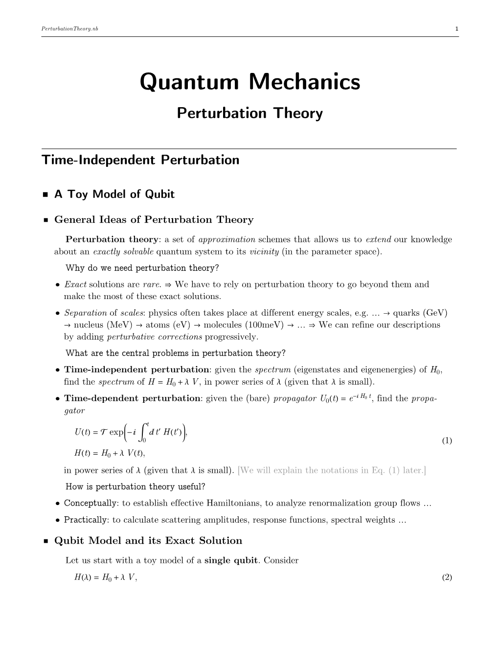 Quantum Mechanics Perturbation Theory