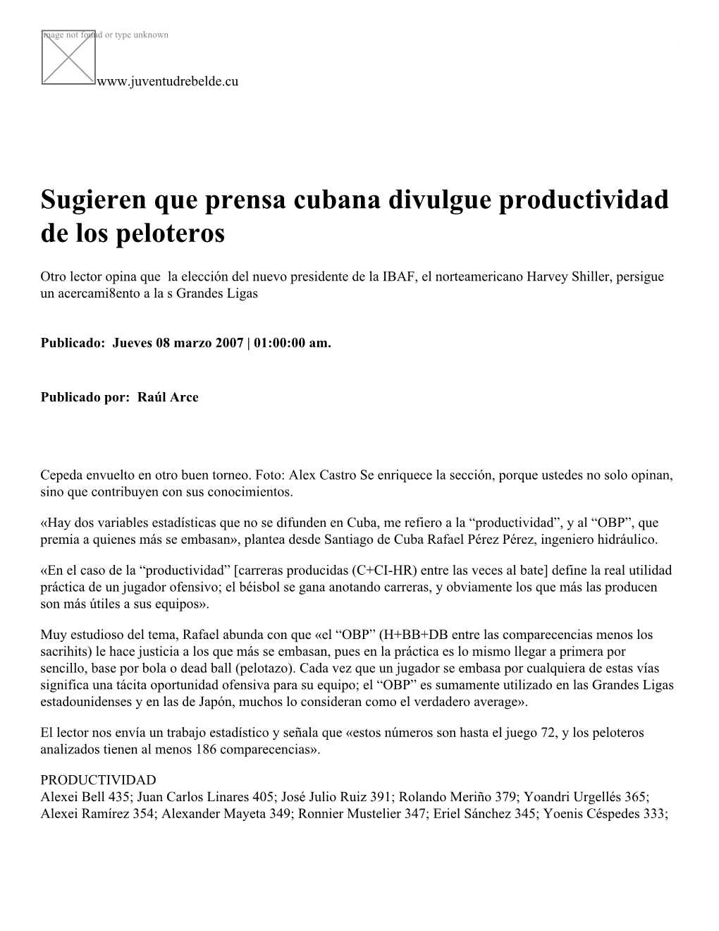 Sugieren Que Prensa Cubana Divulgue Productividad De Los Peloteros