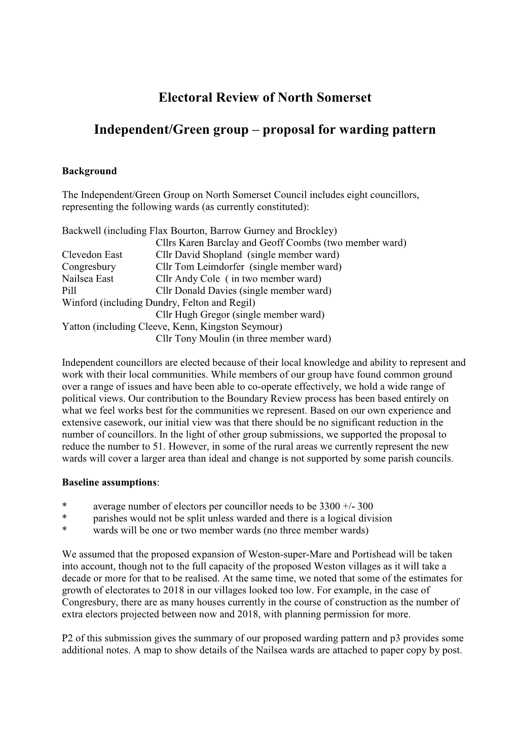 Electoral Review of North Somerset Independent/Green Group – Proposal for Warding Pattern