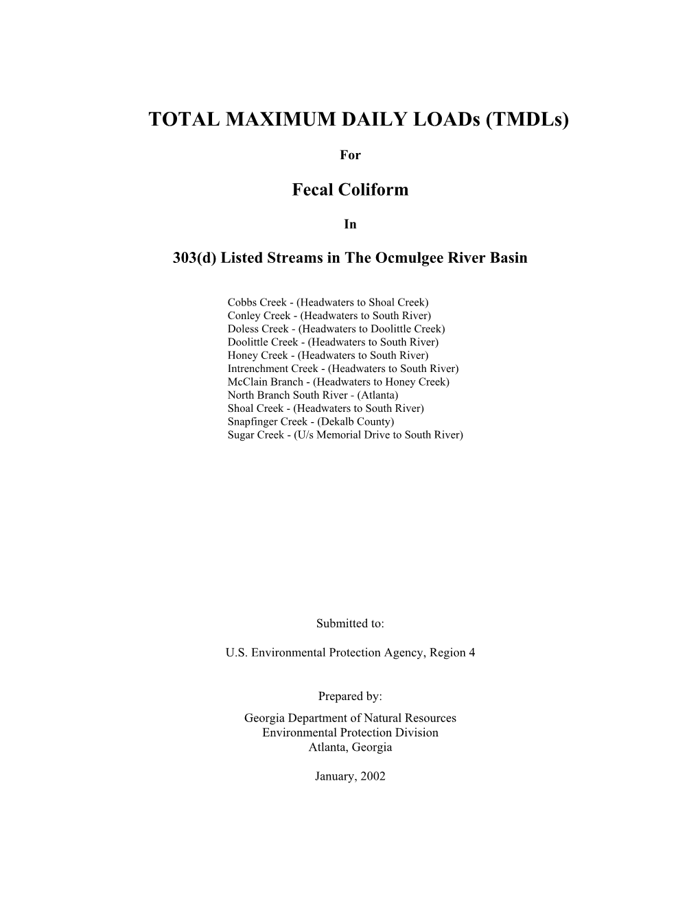 Fecal Coliform TMDL Report