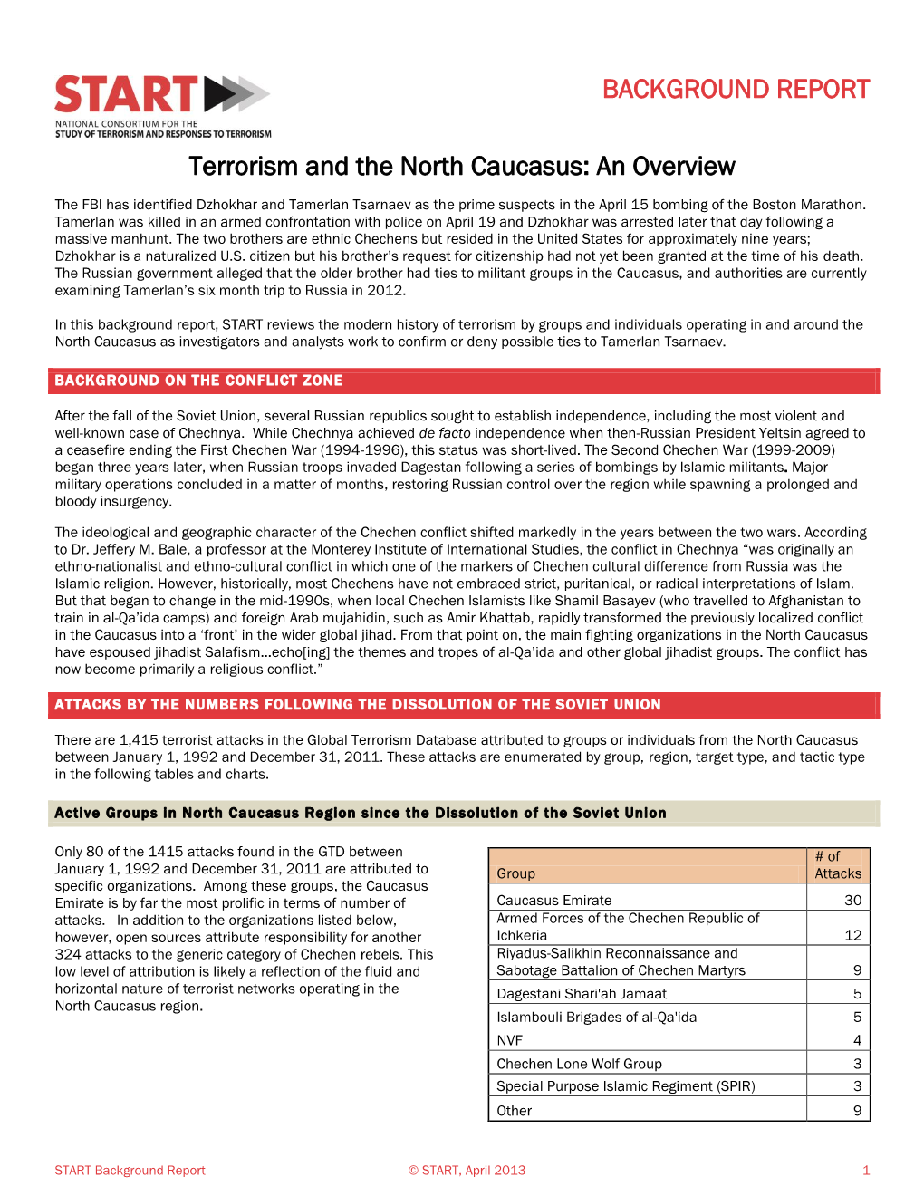 BACKGROUND REPORT Terrorism and the North Caucasus