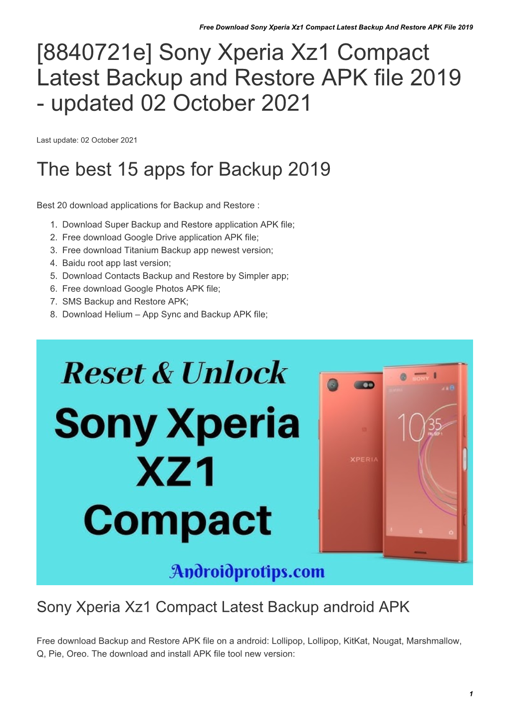 Sony Xperia Xz1 Compact Latest Backup and Restore APK File 2019 [8840721E] Sony Xperia Xz1 Compact Latest Backup and Restore APK File 2019 - Updated 02 October 2021
