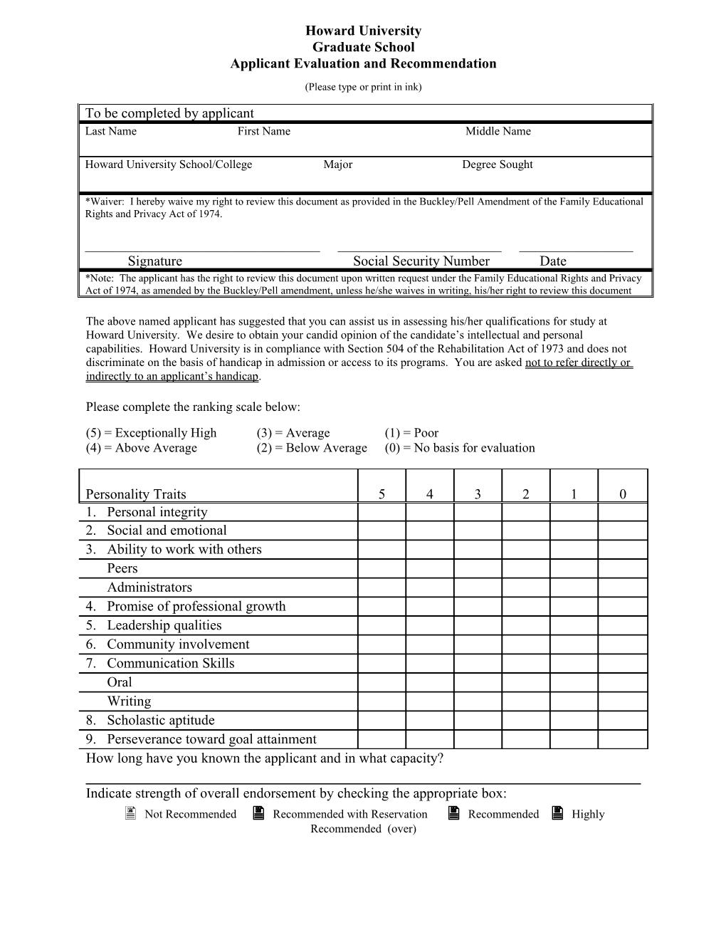 Applicant Evaluation and Recommendation