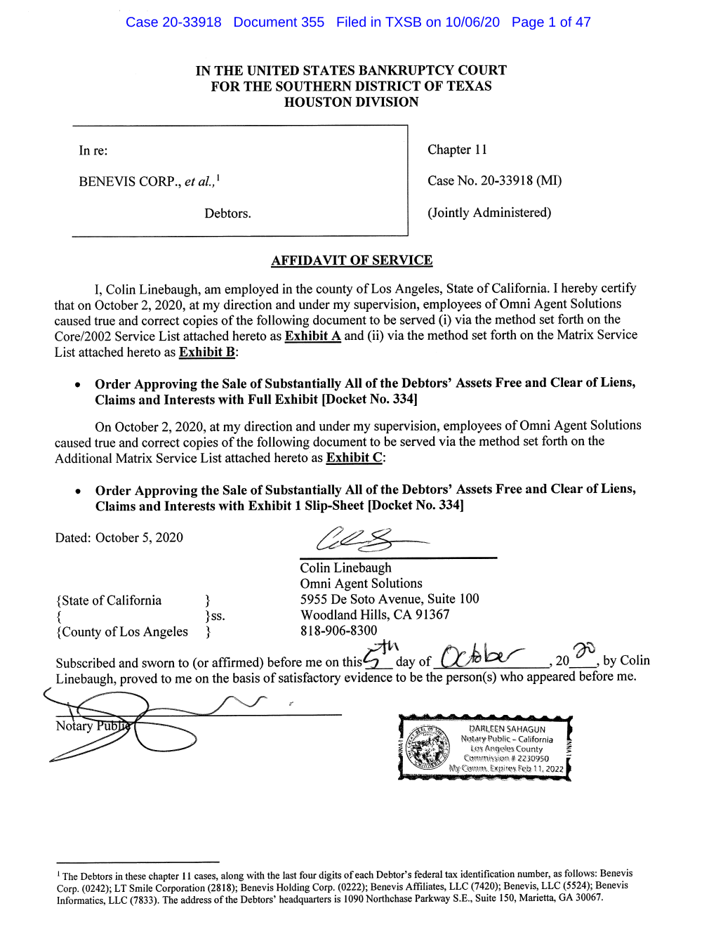 Case 20-33918 Document 355 Filed in TXSB on 10/06/20 Page 1 of 47 Case 20-33918 Document 355 Filed in TXSB on 10/06/20 Page 2 of 47