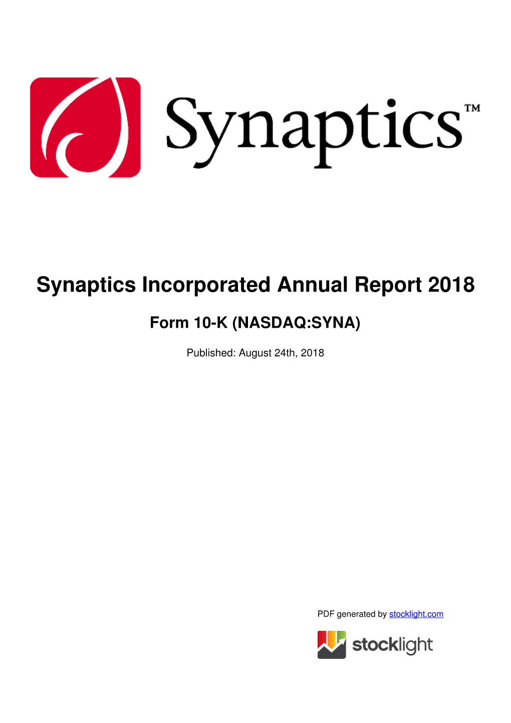 Synaptics Incorporated Annual Report 2018