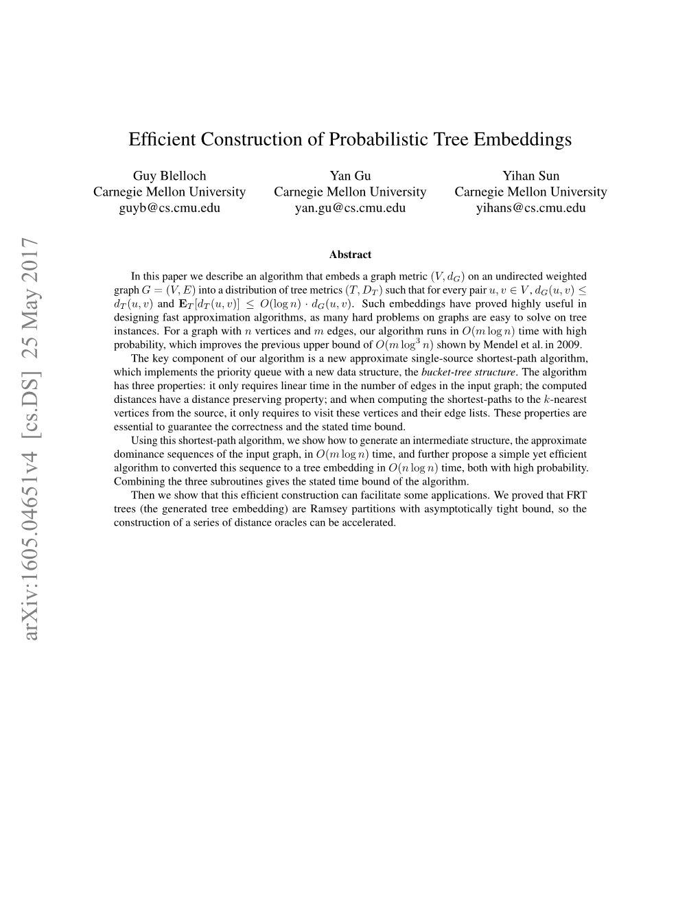 Efficient Construction of Probabilistic Tree Embeddings