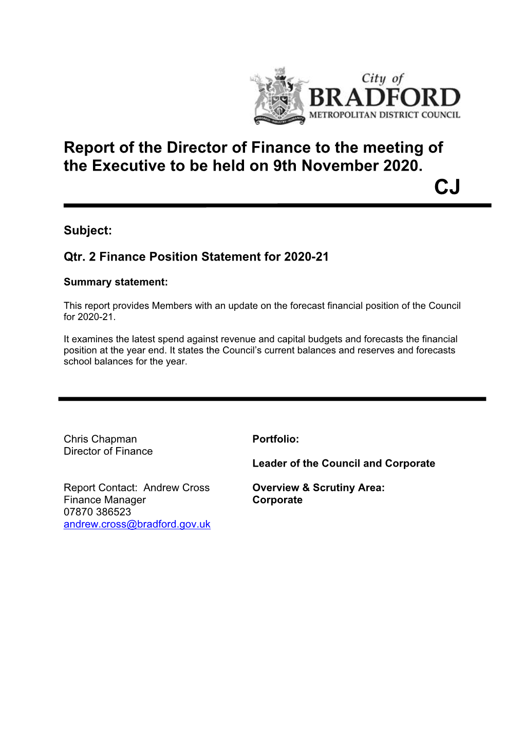 Quarter 2 Finance Position Statement