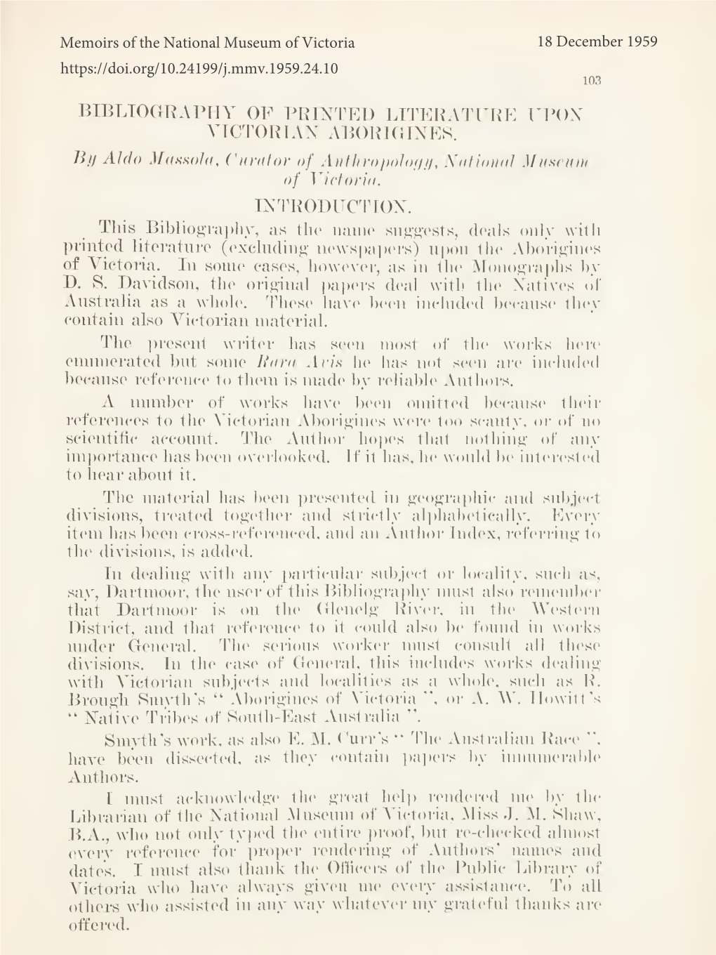 Bibliography of Printed Literature Upon Victorian Aborigines