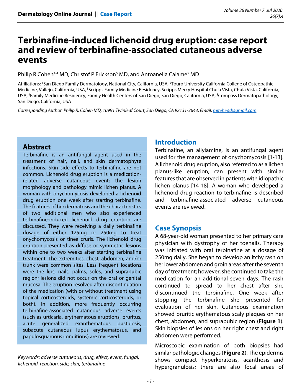 Terbinafine-Induced Lichenoid Drug Eruption: Case Report and Review of Terbinafine-Associated Cutaneous Adverse Events