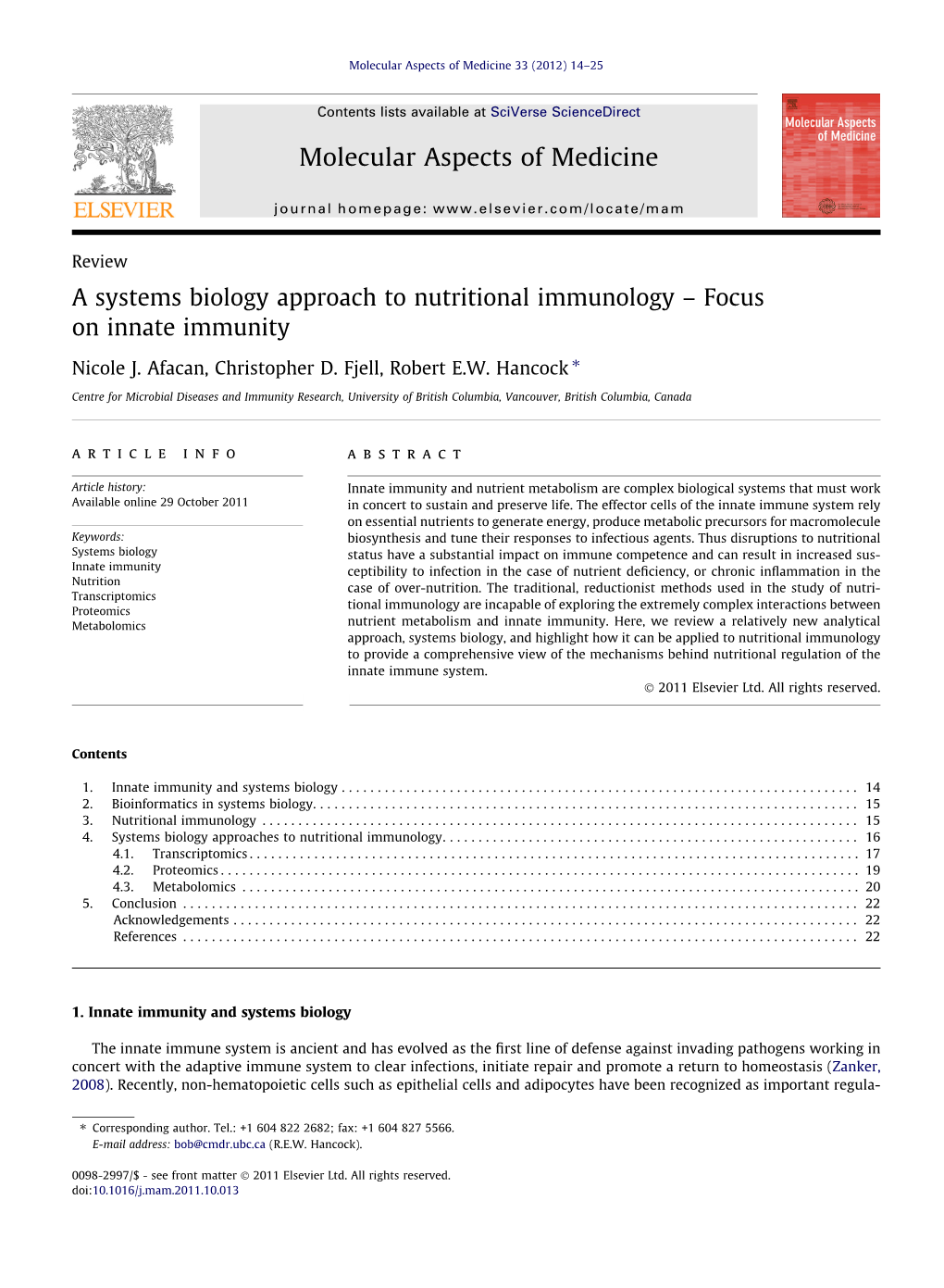 A Systems Biology Approach to Nutritional Immunology Â