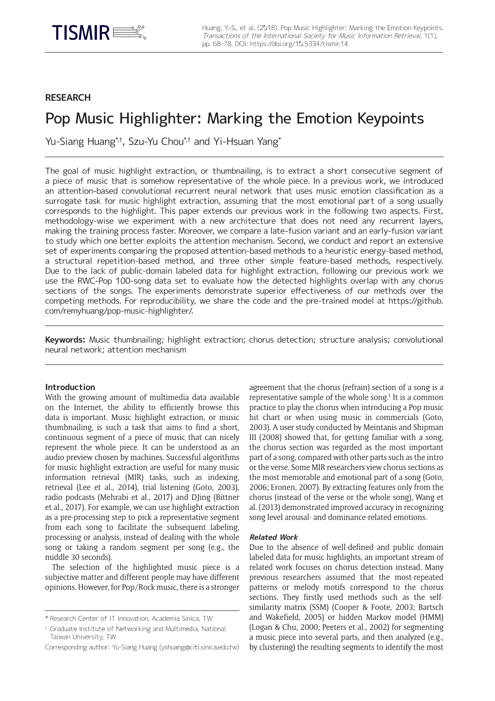 Pop Music Highlighter: Marking the Emotion Keypoints