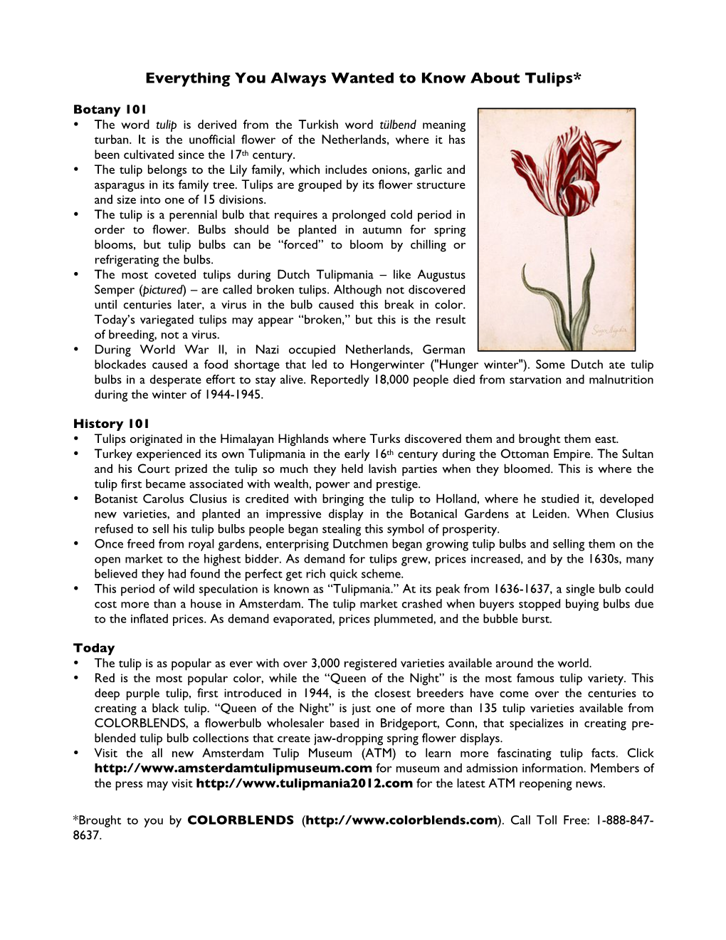 Tulip Fact Sheet