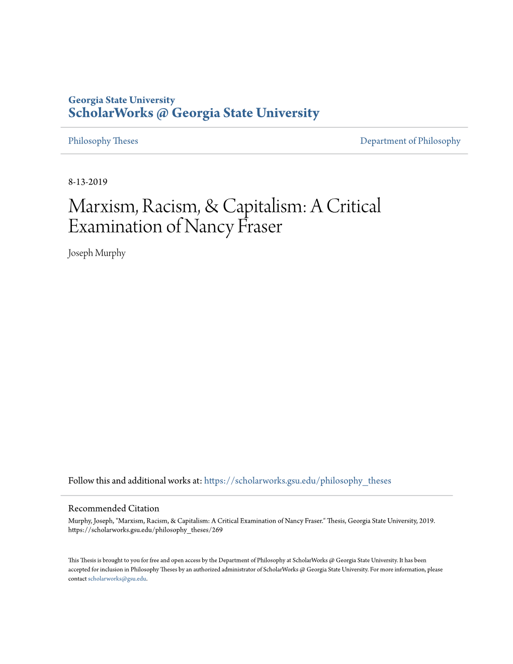 Marxism, Racism, & Capitalism: a Critical Examination of Nancy Fraser