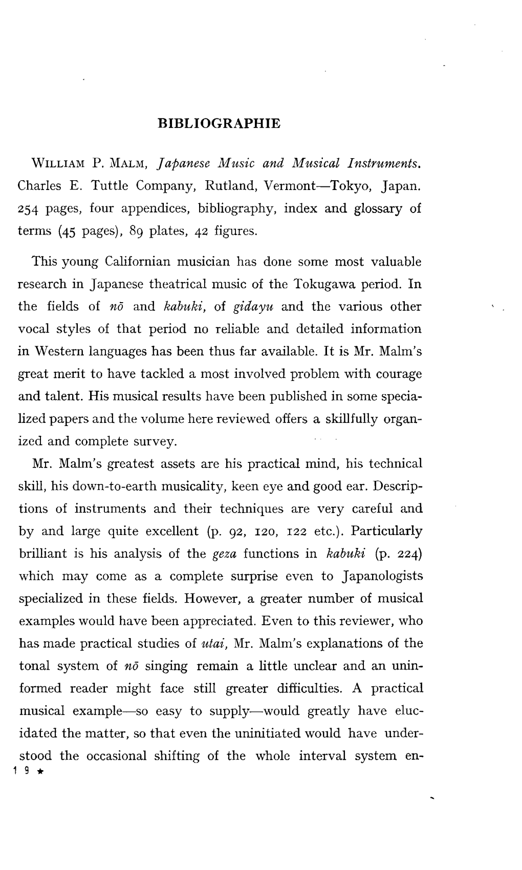 BIBLIOGRAPHIE WILLIAM P. MALM, Japanese Music and Musical