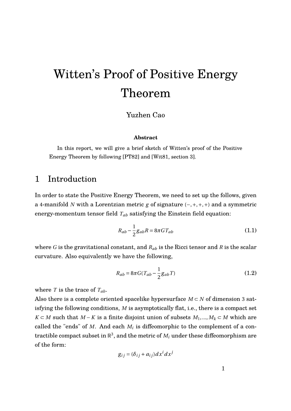 Witten's Proof of Positive Energy Theorem