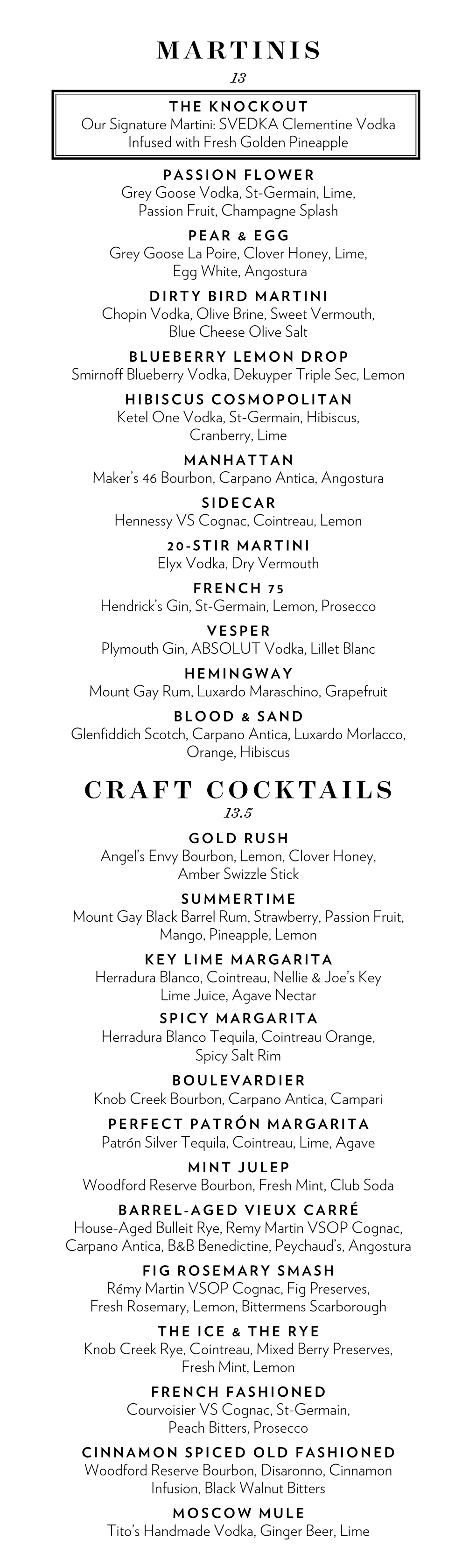 Martinis Craft Cocktails