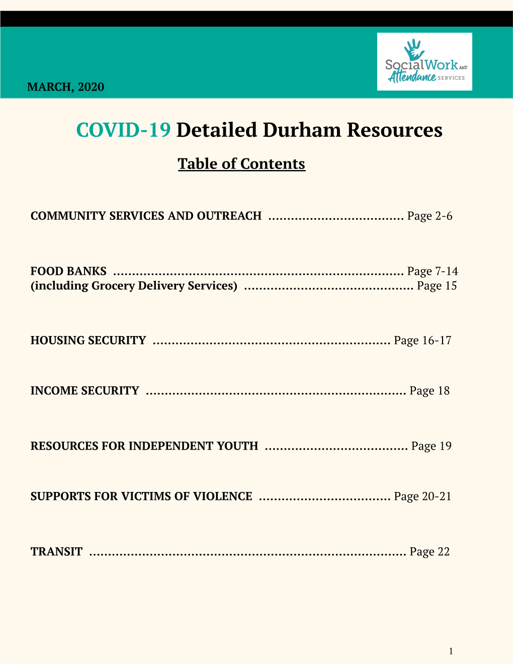 COVID-19 Detailed Durham Resources